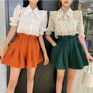 Set: Ruffle Short-sleeve Top + Shorts