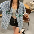 Elbow-sleeve Lettering Checkerboard Button Jacket