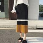 Pleated Knit Midi Skirt Yellow - One Size