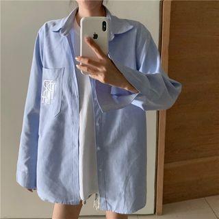 Lettering Embroidered Shirt / Plain Tee