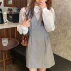 Long-sleeve Sheer Blouse / Mini A-line Pinafore Dress