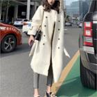 Double-breasted Faux-shearling Long Coat Ivory - One Size
