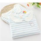 Striped Collared Short Sleeve Top With Brooch