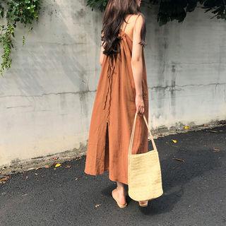 Halter-neck Tie-back Linen Blend Dress