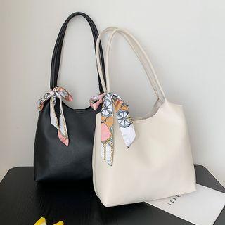 Silk Scarf Faux Leather Shoulder Bag