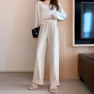 Wide Leg Plain Fleeced Corduroy Pants