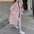 Double-breasted Faux-fur Coat Cherry Pink - One Size