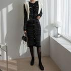Faux-pearl H-line Midi Knit Dress Black - One Size