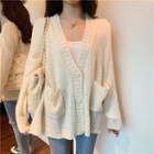 V-neck Loose-fit Cardigan White - One Size