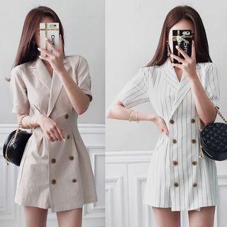 Notch Lapel Double-breasted Short-sleeve Dress