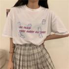 Short-sleeve Hamster Print T-shirt White - One Size
