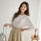 Crochet-trim 3/4-sleeve T-shirt