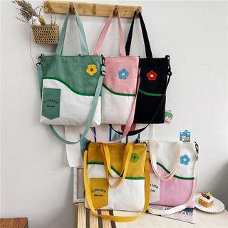 Two-tone Floral Embroidered Crossbody Bag