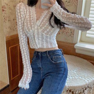 Lace Trim Crop Blouse