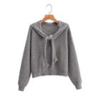 Hooded Tie-front Sweater Gray - One Size