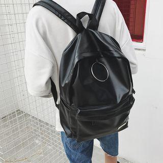 Hoop Accent Faux Leather Backpack Black - One Size