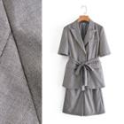 Short Sleeve Blazer With Sash / Dress Shorts / Set