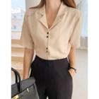 Notch-lapel Contrast-button Blouse