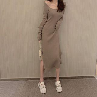 Long-sleeve Glitter Midi Knit Dress