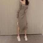 Long-sleeve Glitter Midi Knit Dress