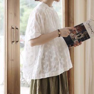 Short Sleeve Embroidered Blouse White - One Size
