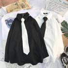 Long-sleeve Plain Shirt / Necktie / Set