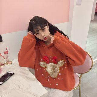 Deer Applique Hoodie Caramel - One Size