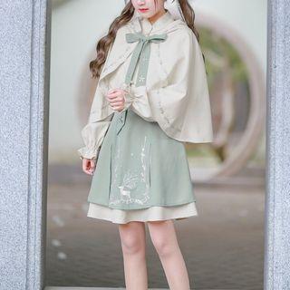 Traditional Chinese Shirt / Deer Embroidered A-line Skirt