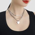 Heart Pendant Layered Stainless Steel Necklace Silver - One Size
