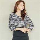 V-neck Tab-sleeve Patterned Shirt