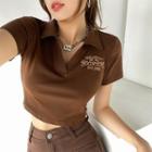 Embroidered Slim-fit Cropped Polo Shirt