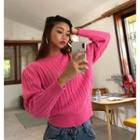 Puff-shoulder Cable-knit Sweater In Pink