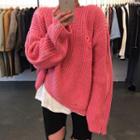 Zip-up Ripped Sweater Rose Pink - One Size
