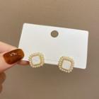 Square Stud Earring A216 - 1 Pair - Gold & White - One Size
