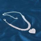 Heart Rhinestone Anklet Silver - One Size