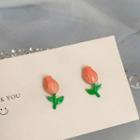 Flower Alloy Earring Stud Earring - 1 Pair - S925 Stud - Pink & Green - One Size