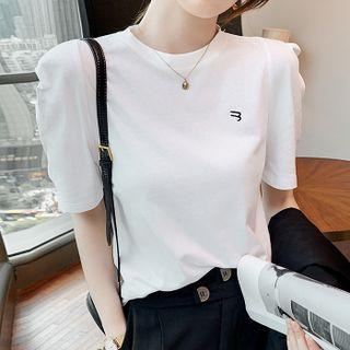 Short-sleeve Embroidered Mock-neck T-shirt