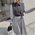 Long-sleeve Midi A-line Dress / Sleeveless Shirt