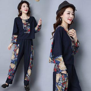 Set: Long-sleeve Patterned T-shirt + Harem Pants