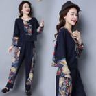 Set: Long-sleeve Patterned T-shirt + Harem Pants
