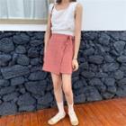 Sleeveless Frill Trim Perforated Top / A-line Mini Skirt