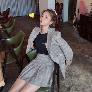 Set: Blazer + A-line Mini Pleated Skirt