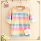 Rainbow-stripe Short-sleeve Top + Floral Bag