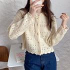 Round Neck Open-knit Cropped Cardigan