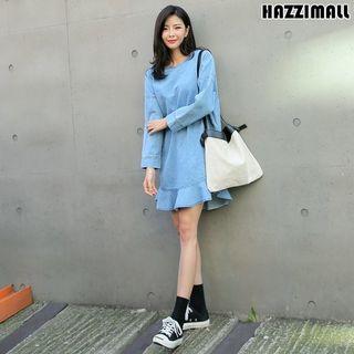 Ruffle-hem Denim Mini Dress