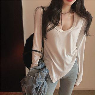 U-neck Asymmetrical Plain Top White - One Size