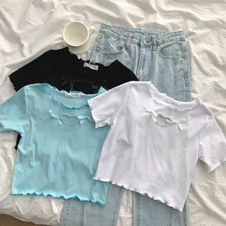 Short-sleeve Heart Keyhole Crop Top