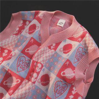 Plaid Sweater Vest Plaid - Pink - One Size