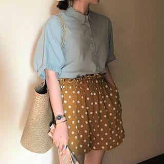 Plain Short-sleeve Shirt / Dotted Shorts