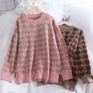 Houndstooth Long-sleeve Sweater